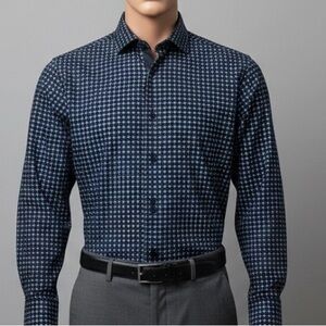 Bespoke Blue Geometric Dress Shirt